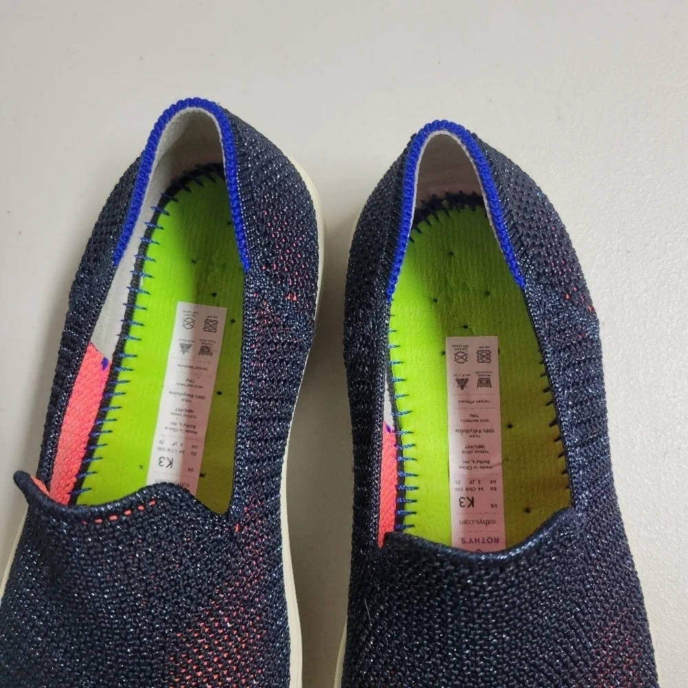 Rothy's The Sneaker Kids Size 3 Metallic Lattice Stitch Slip On Flat Shoes.